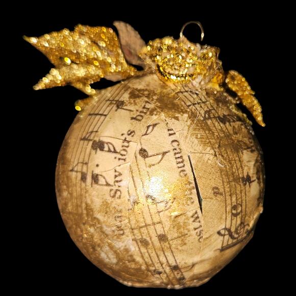 Set of 10 Vintage Style Christmas Ornaments Sheet Music Decoupage Gold Glitter - Picture 2 of 6
